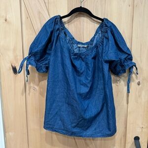 Alex & Parker Blue denim Size XL Chambray Babydoll Shirt Blouse Boat Neck